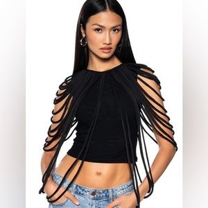 WAVY BABY SLEEVELESS ROPE DETAIL TOP IN BLACK